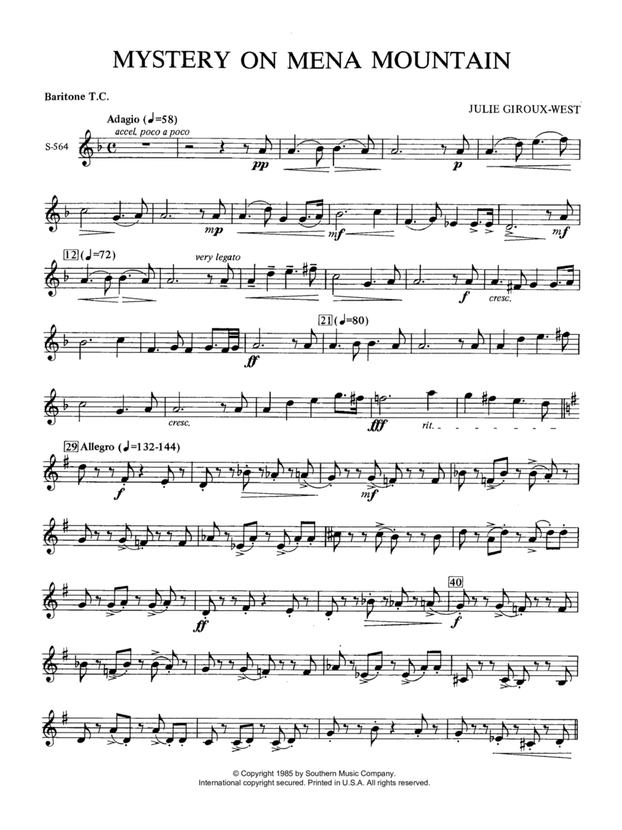 Mystery on Mena Mountain - Baritone T.C. Concert Band scores gallery preview page 1