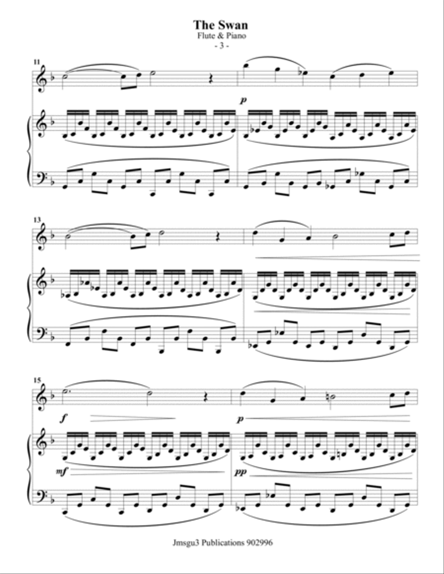 Saint-Saens: The Swan for Flute & Piano Flute Solo scores gallery preview page 3