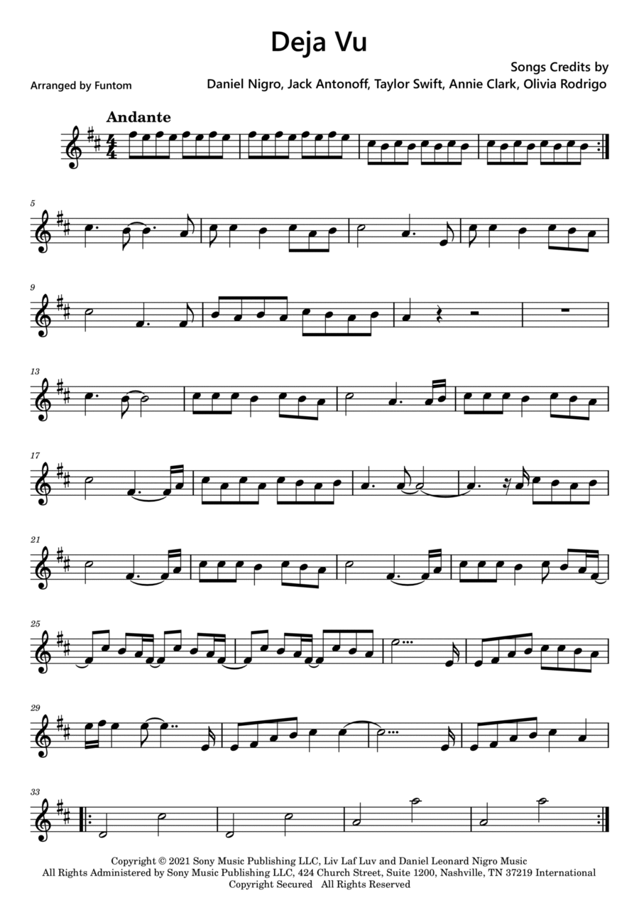 Deja VU Violin Solo scores gallery preview page 1