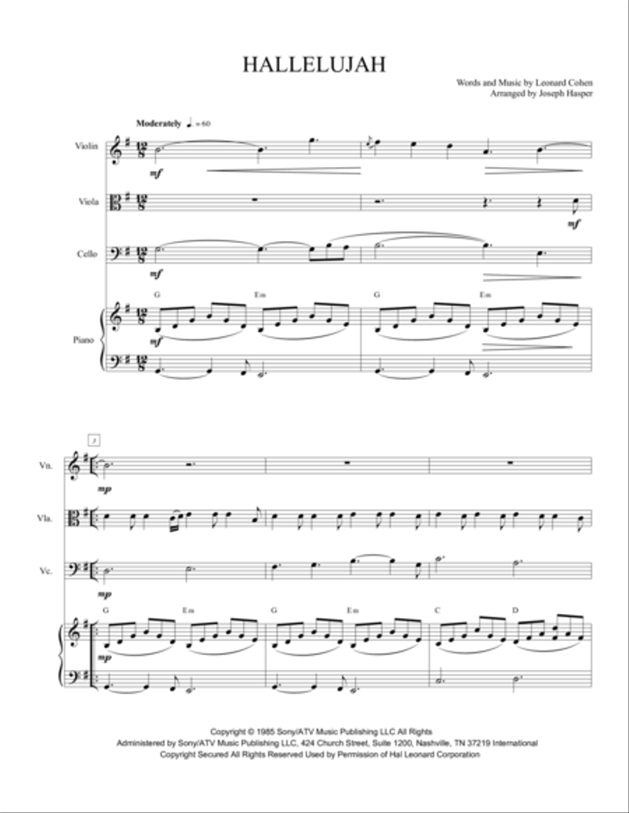 Hallelujah Piano Quartet scores gallery preview page 2