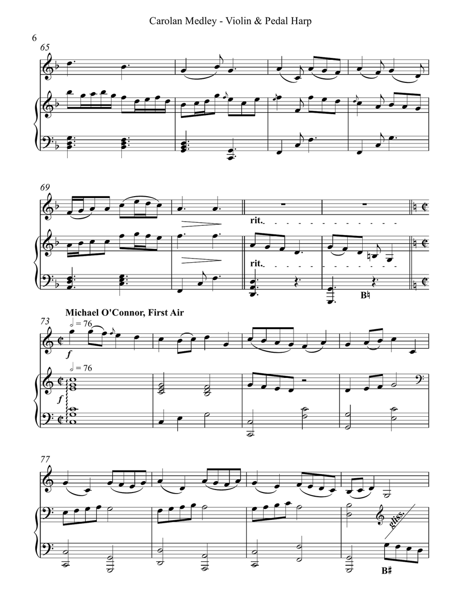 Carolan Medley, Duet for Violin and Pedal Harp String Duet scores gallery preview page 6