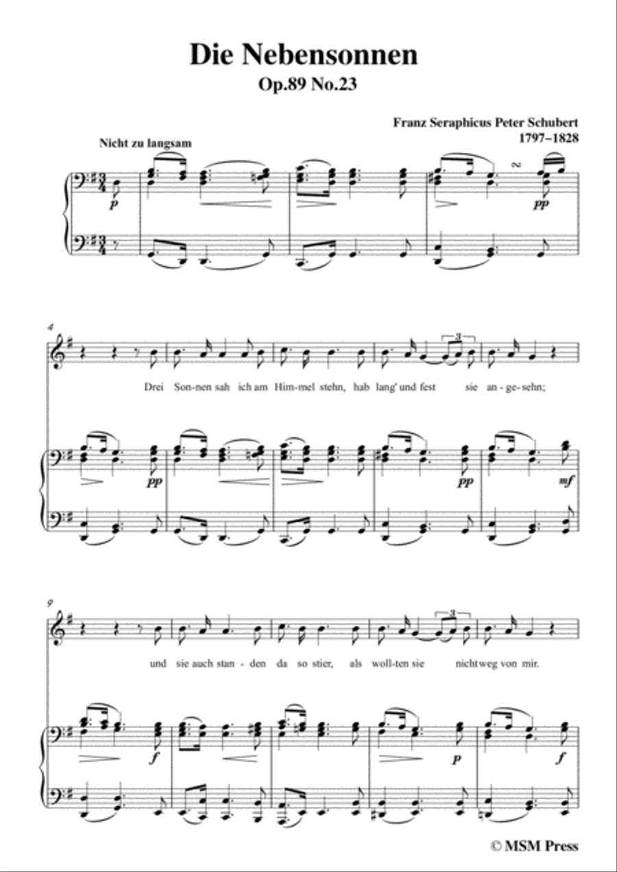 Schubert-Die Nebensonnen,in G Major,Op.89 No.23,for Voice and Piano Voice Solo scores gallery preview page 3