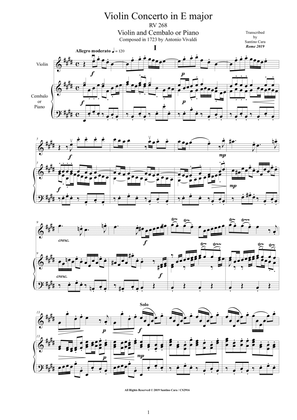 Book cover for Vivaldi - Violin Concerto in E major RV 268 for Violin and Cembalo or Piano