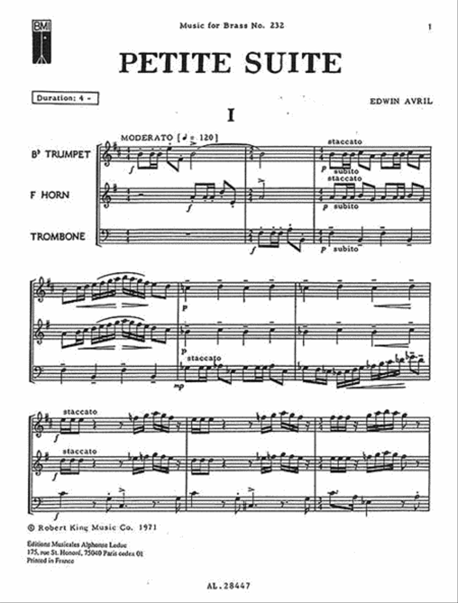 Petite Suite (trio - Brass) School and Community scores gallery preview page 2