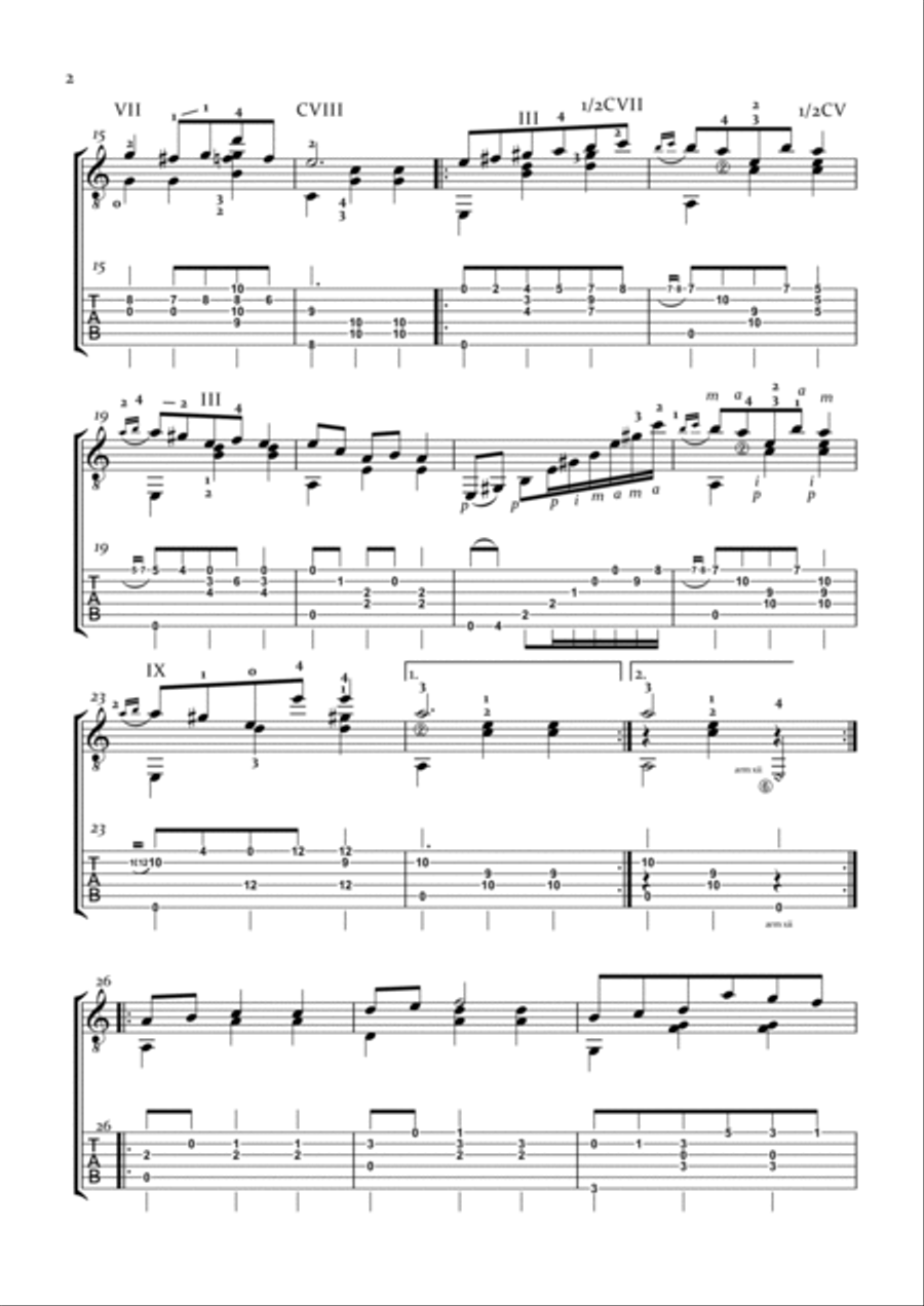 Chopin: Waltz in A Minor with Tab. Classical Guitar scores gallery preview page 2