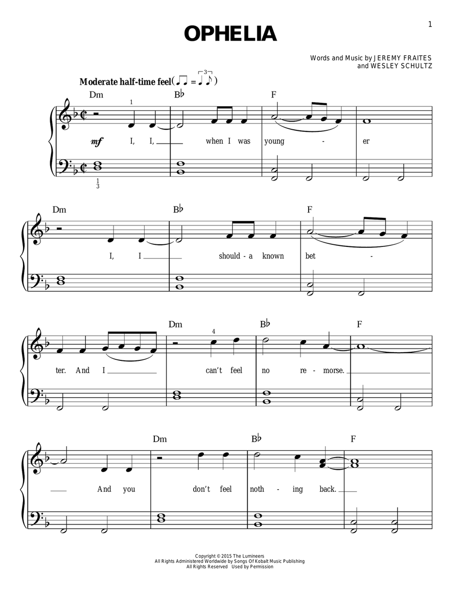Ophelia Ophelia Easy Piano scores gallery preview page 1