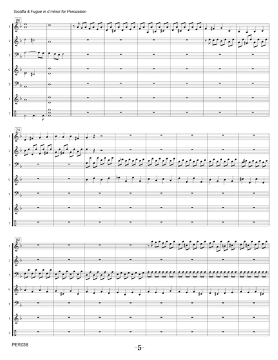 TOCATTA & FUGUE IN D MINOR (Bach - BWV 565) - Percussion Ensemble (Grade 4+) Percussion Ensemble scores gallery preview page 5