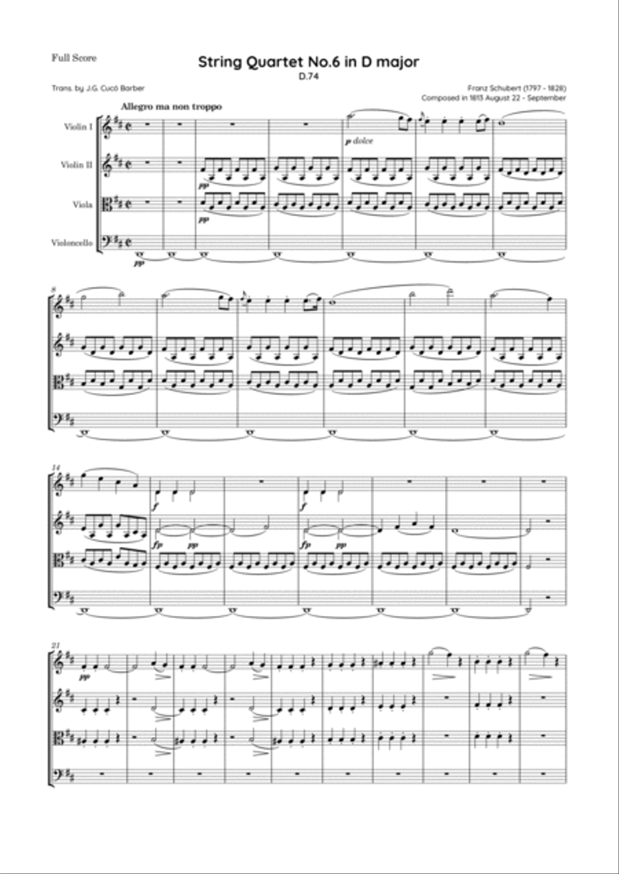 Schubert - String Quartet No.6 in D major, D.74 String Quartet scores gallery preview page 2