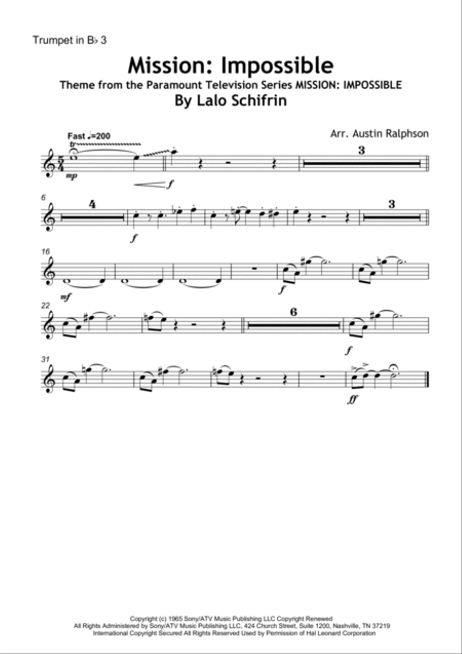 Mission: Impossible Theme from the Paramount Television Series MISSION: IMPOSSIBLE Horn scores gallery preview page 5