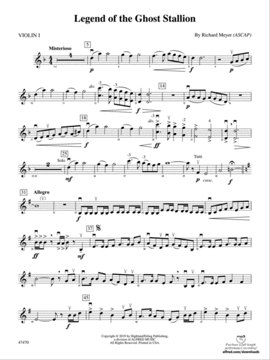 Legend of the Ghost Stallion: 1st Violin String Orchestra scores gallery preview page 1