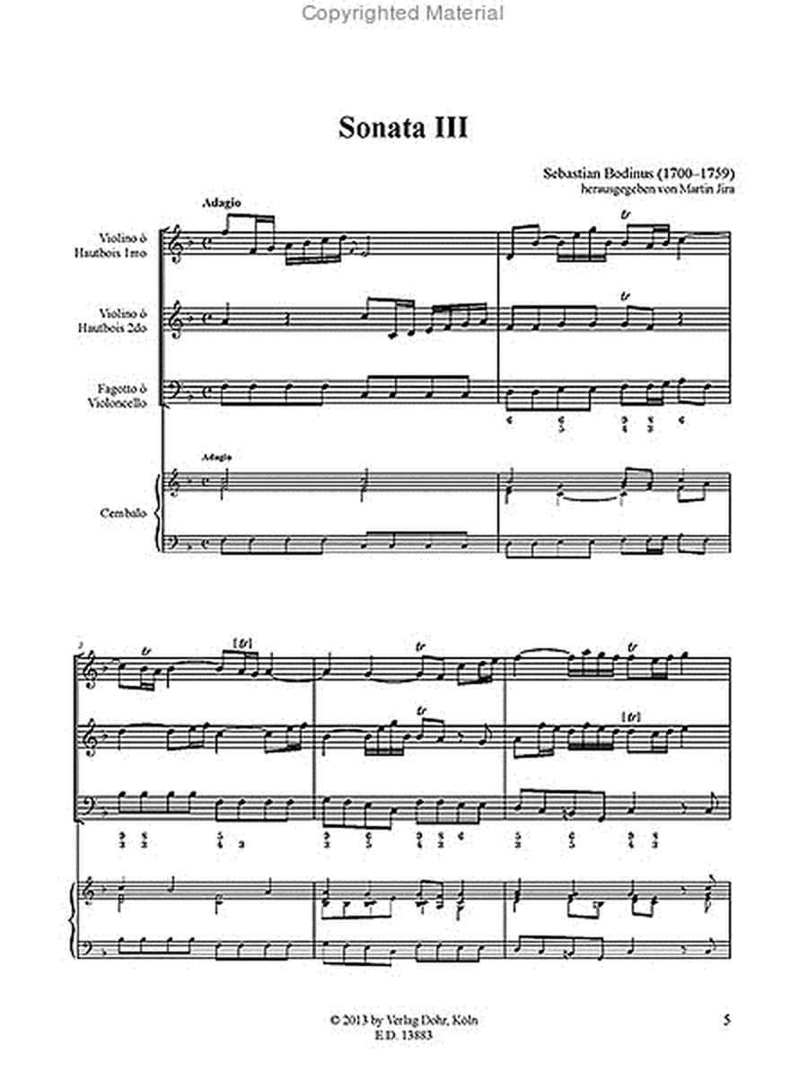 Sonata III für 1. Violine (Oboe), 2. Violine (Oboe) und Basso continuo F-Dur (aus: Musicalische Divertissements, Teil IV)