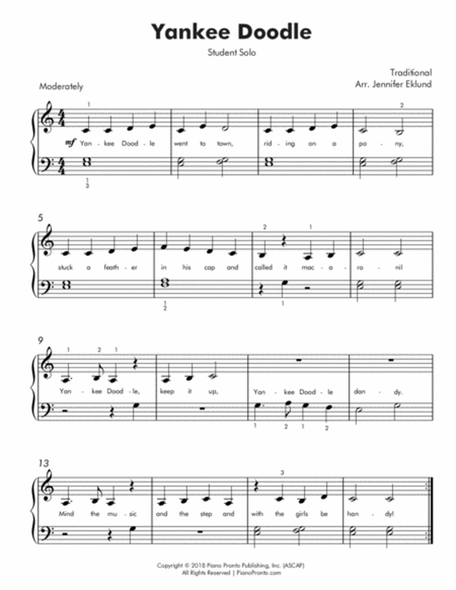 Yankee Doodle (Beginner Solo with Teacher Duet) image number null