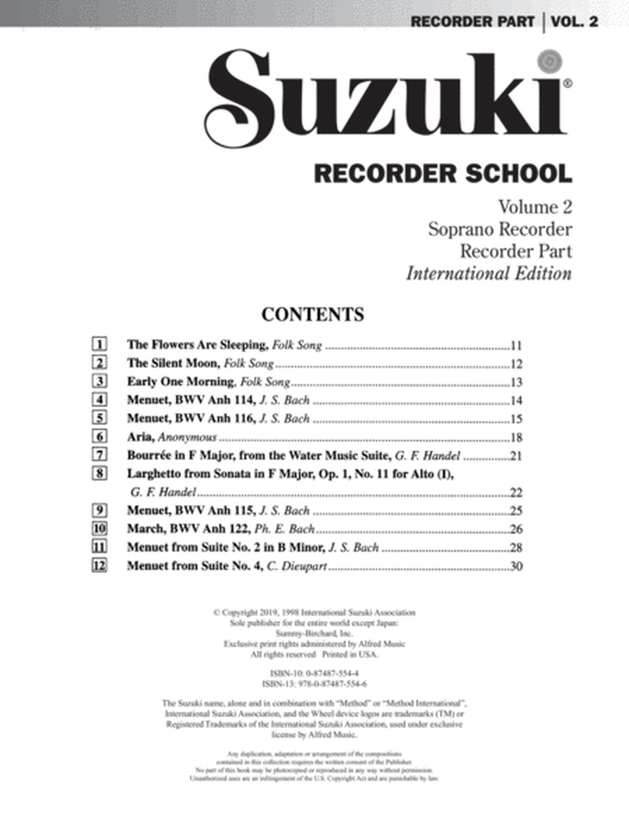Suzuki Recorder School (Soprano Recorder), Volume 2