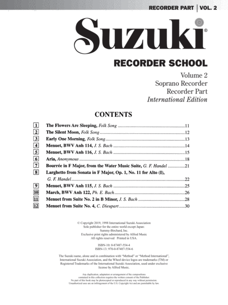 Suzuki Recorder School (Soprano Recorder), Volume 2