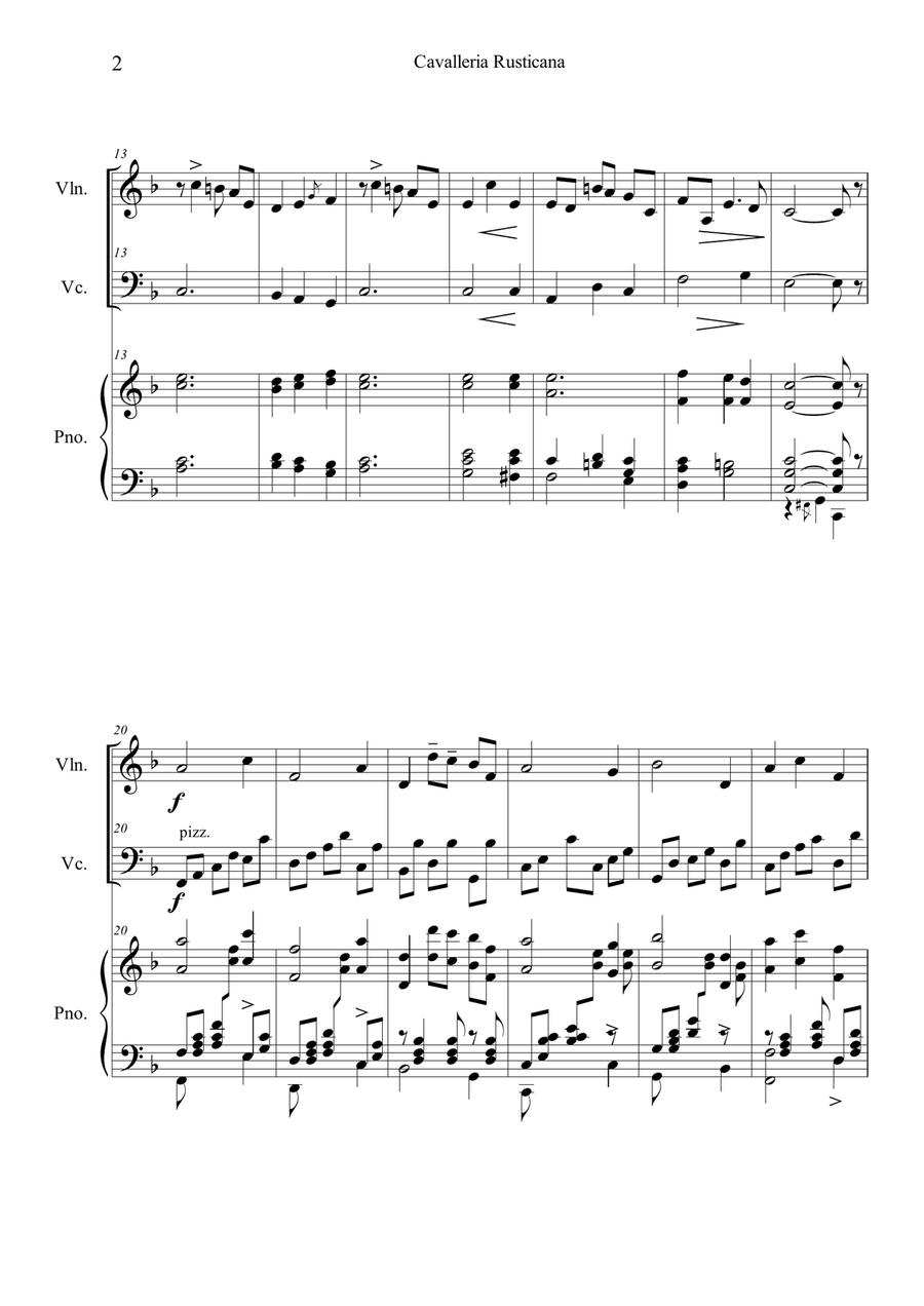 Cavalleria Rusticana by Pietro Mascagni Piano Trio - Digital Sheet Music page 2