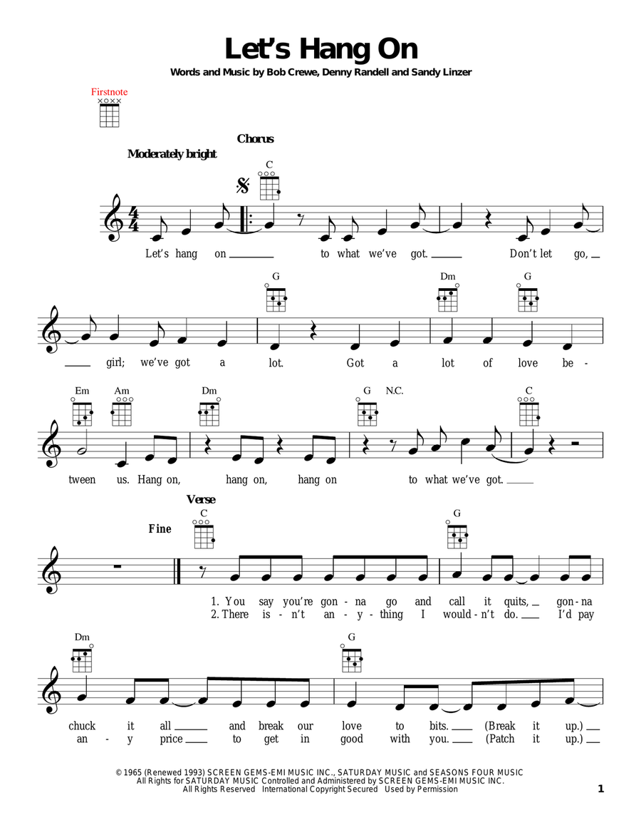 Let's Hang On Let's Hang On Ukulele scores gallery preview page 1