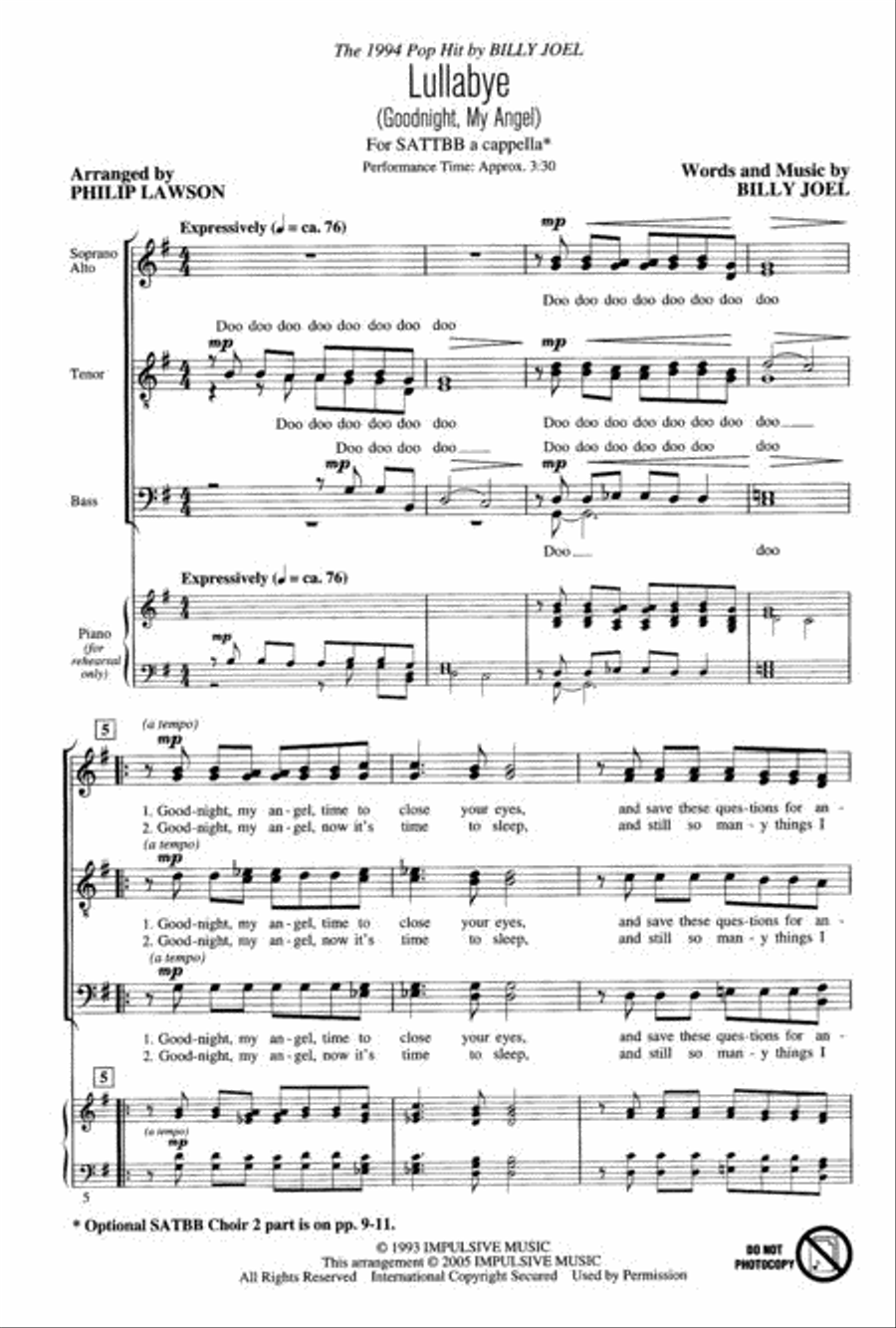 Lullabye (Goodnight, My Angel) A Cappella scores gallery preview page 2
