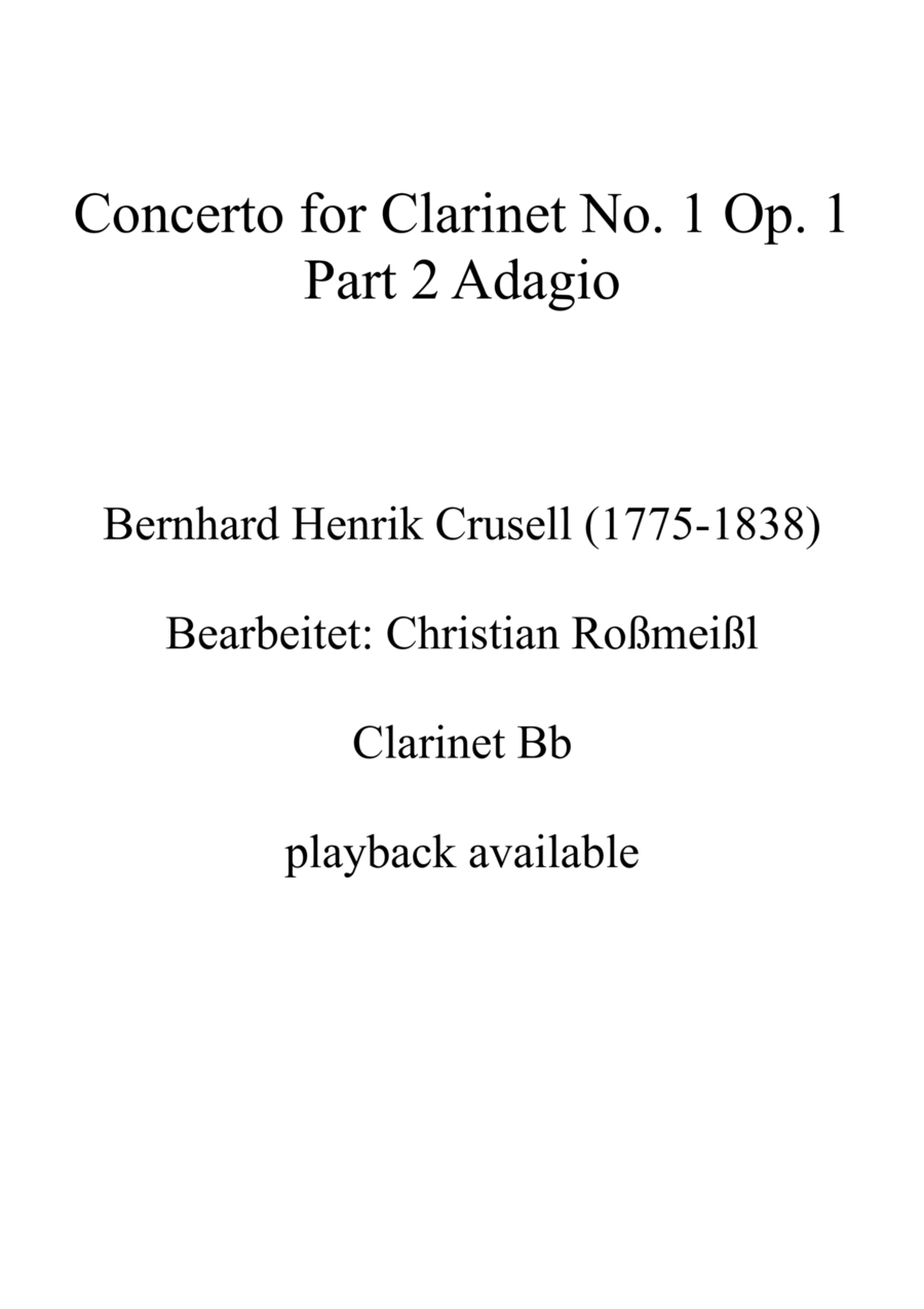 Crusell Concerto for Clarinet No. 1 Op. 1 Part 2 Adagio Clarinet Solo - Digital Sheet Music