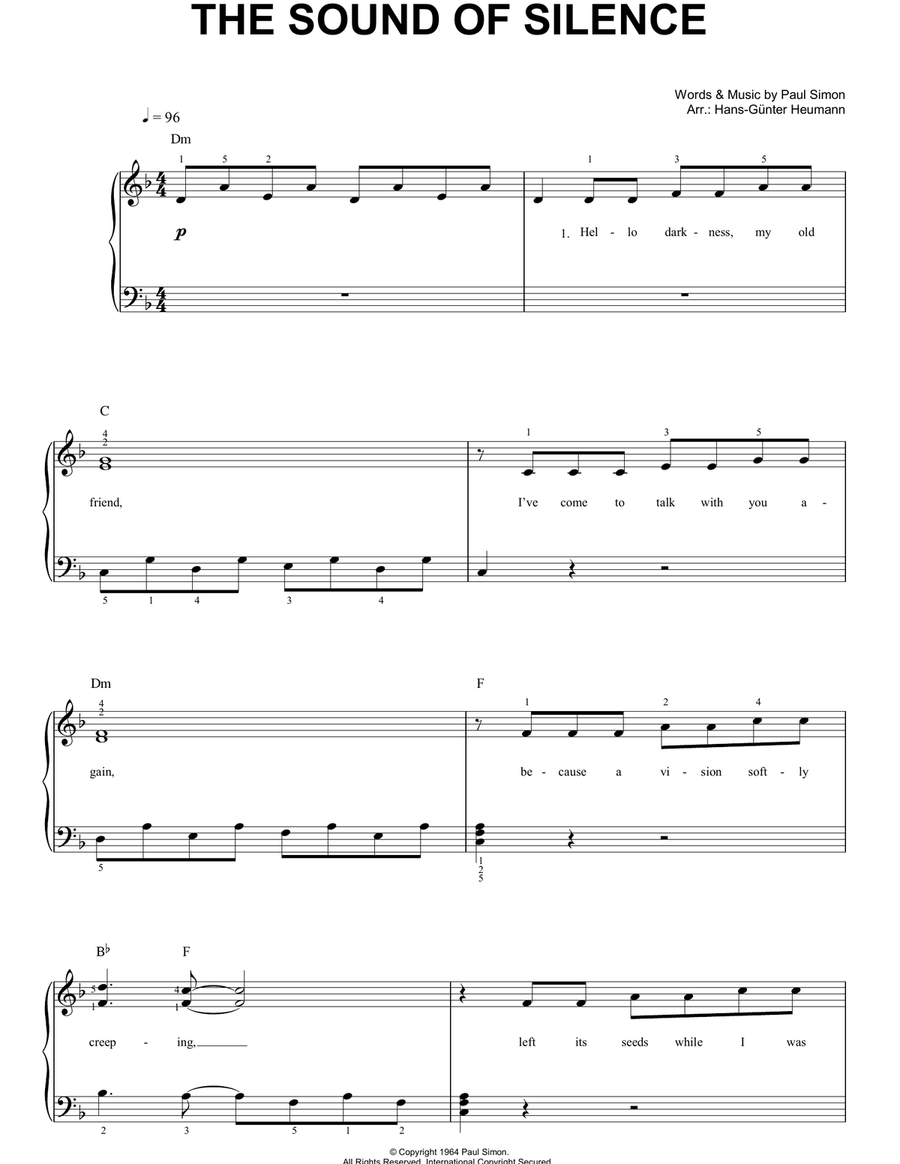 The Sound Of Silence Easy Piano scores gallery preview page 1