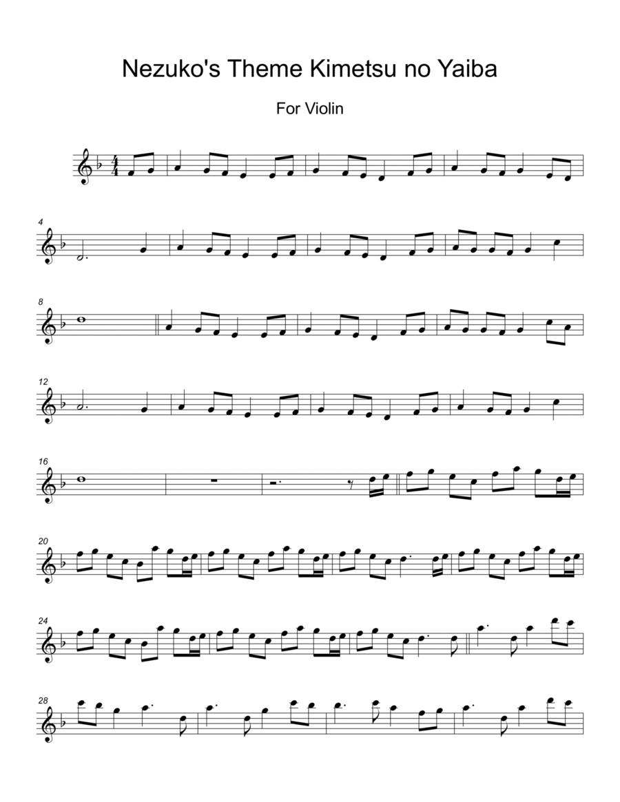 Nezuko's Theme Kimetsu no Yaiba Violin Violin Solo scores gallery preview page 1