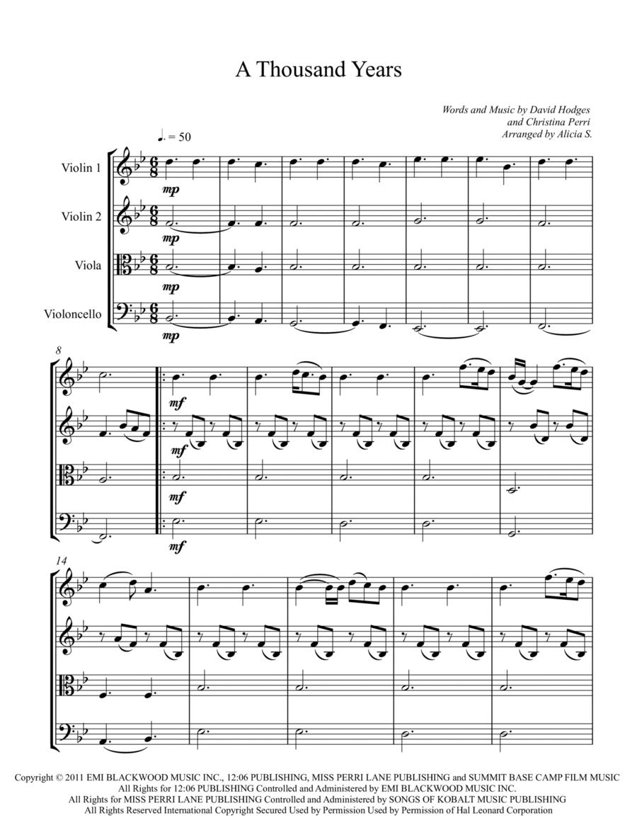 A Thousand Years String Quartet scores gallery preview page 1