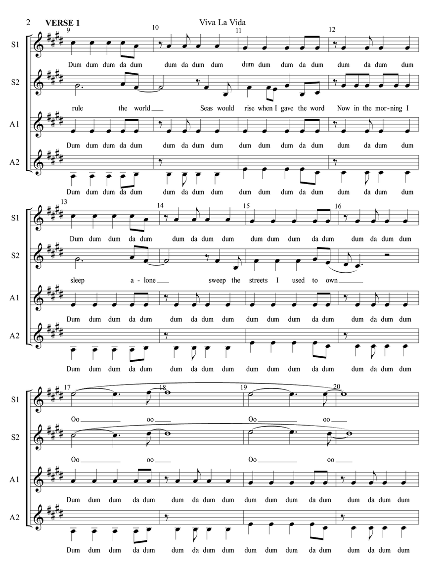 Viva La Vida Viva La Vida SSAA scores gallery preview page 2
