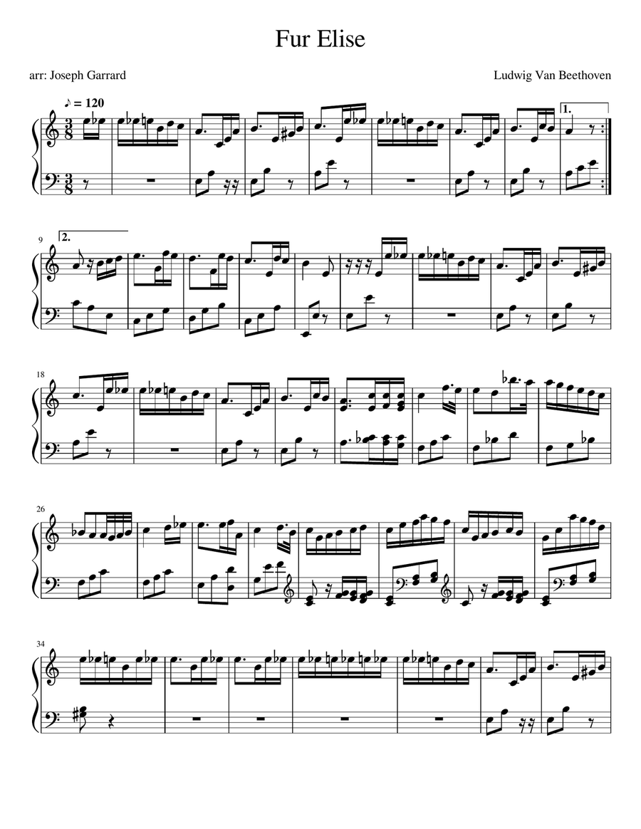 Fur Elise Easy Piano scores gallery preview page 1