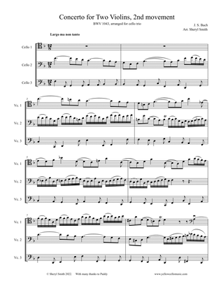 Bach Concerto for Two Violins, 2nd movement: Largo, arranged for three cellos (cello trio)