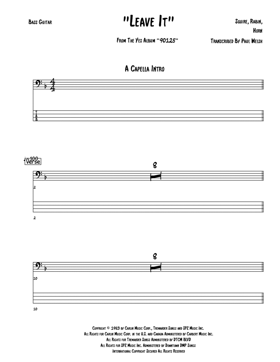 Leave It Bass Guitar scores gallery preview page 1
