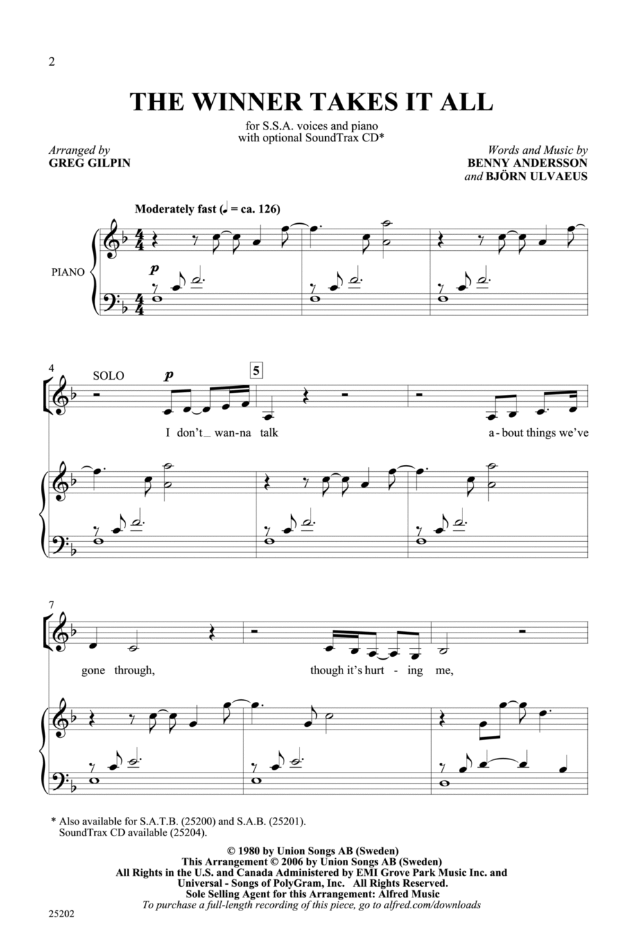 The Winner Takes It All Choir scores gallery preview page 1