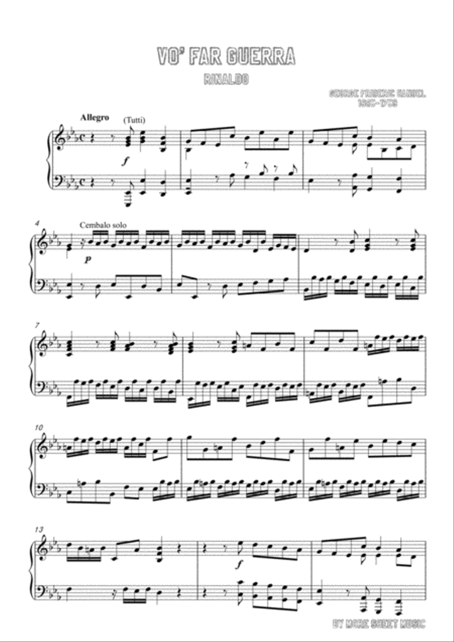 Handel-Vo' far guerra in E flatMajor,for Voice and Piano Voice Solo scores gallery preview page 3