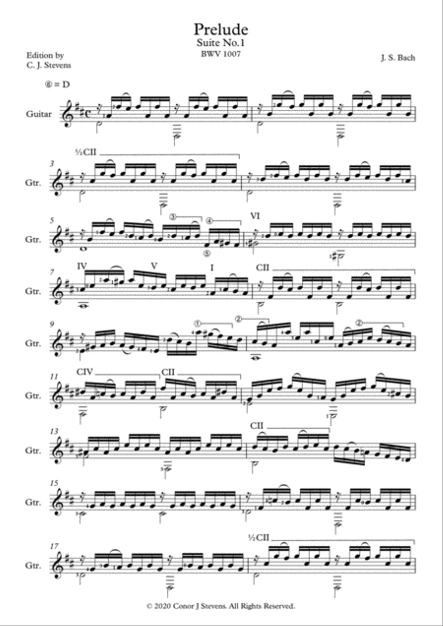 Suite No.1 Prelude BWV 1007 For Guitar Classical Guitar scores gallery preview page 2