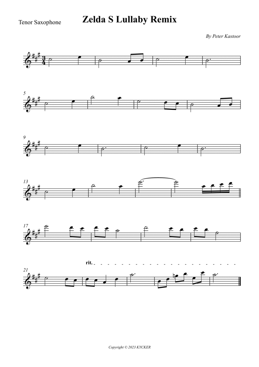 Zelda S Lullaby Remix Tenor Saxophone scores gallery preview page 1