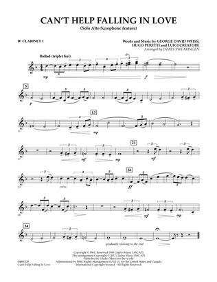 Book cover for Can't Help Falling In Love (Solo Alto Saxophone Feature) - Bb Clarinet 1