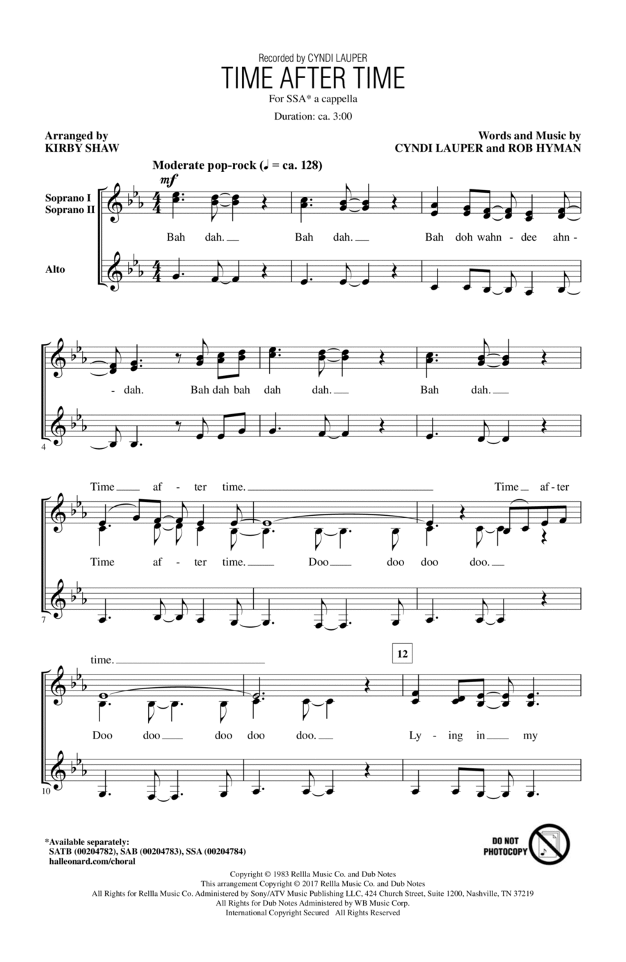 Time After Time (arr. Kirby Shaw) SSA scores gallery preview page 1