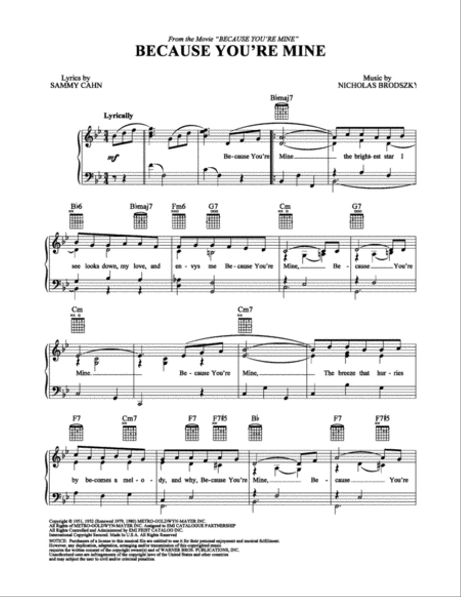 Because You're Mine Piano, Vocal, Guitar scores gallery preview page 1