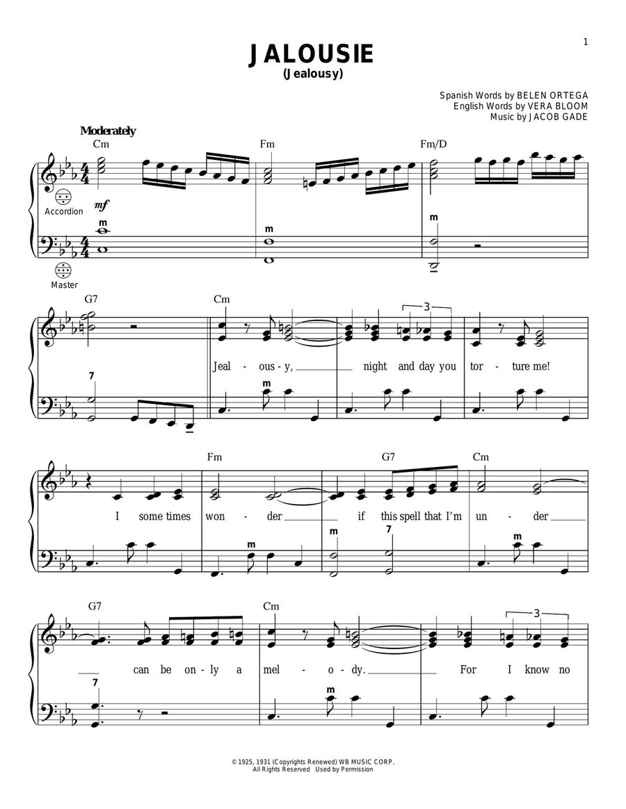 Jalousie (Jealousy) (arr. Gary Meisner) Accordion scores gallery preview page 1