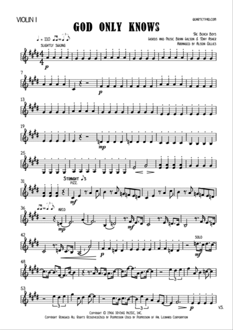 God Only Knows String Quartet scores gallery preview page 6