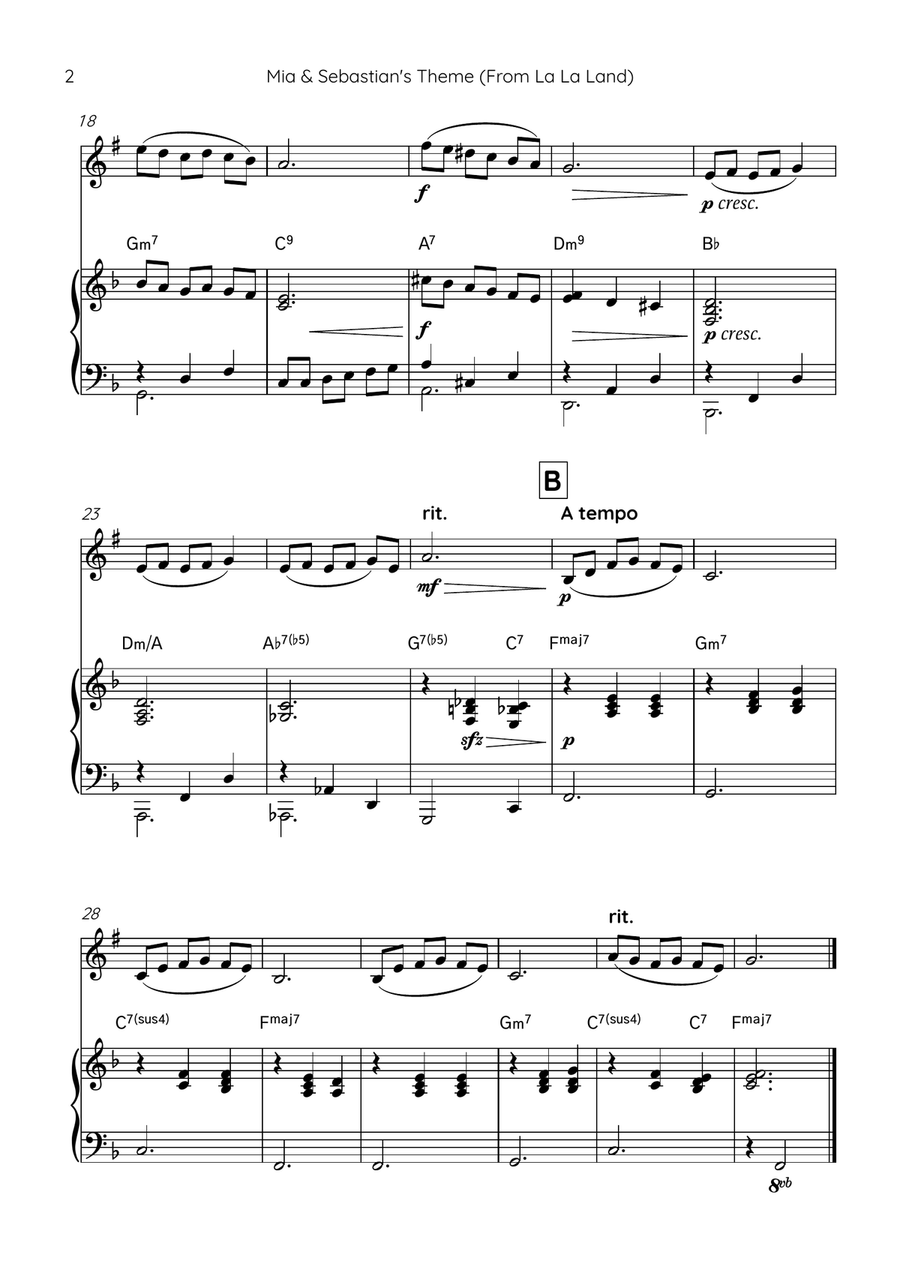 Mia & Sebastian's Theme Chamber Music scores gallery preview page 2