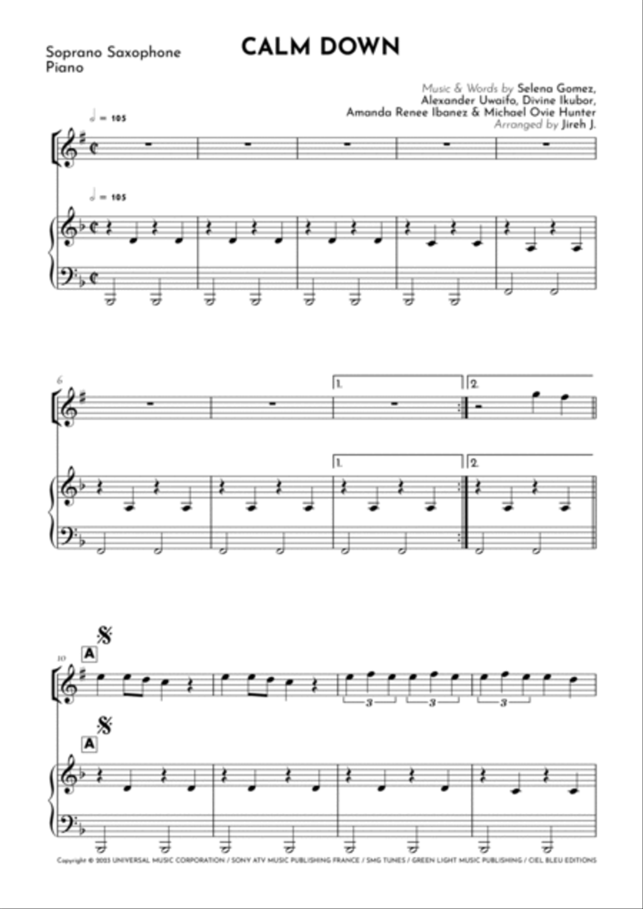 Calm Down Soprano Saxophone scores gallery preview page 2