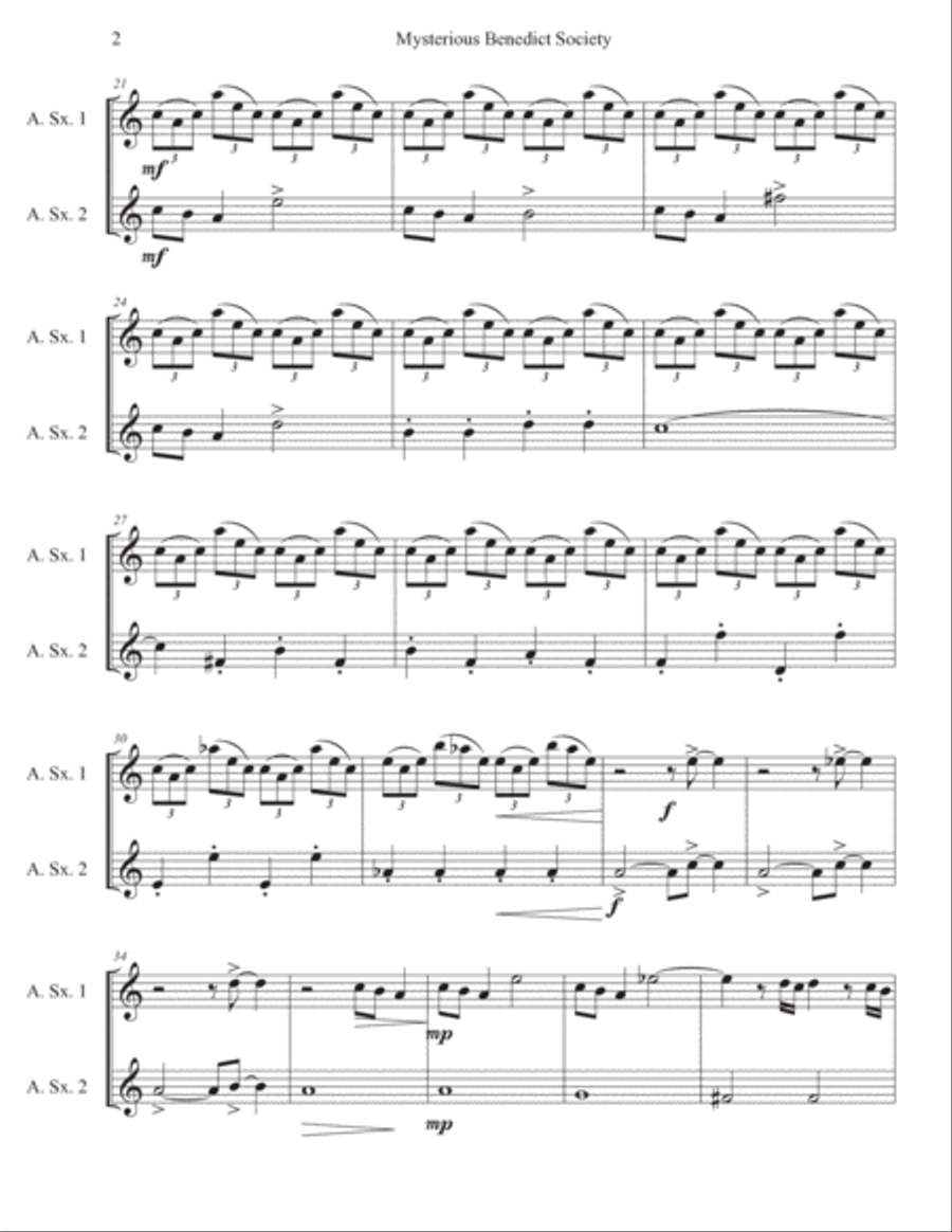 The Mysterious Benedict Society Main Title Theme Woodwind Duet scores gallery preview page 2