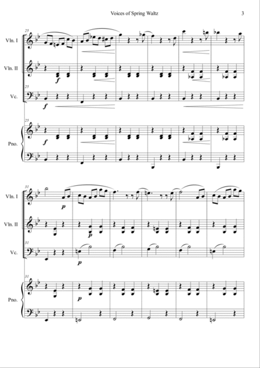 Voice of Spring Waltz Piano Quartet scores gallery preview page 3