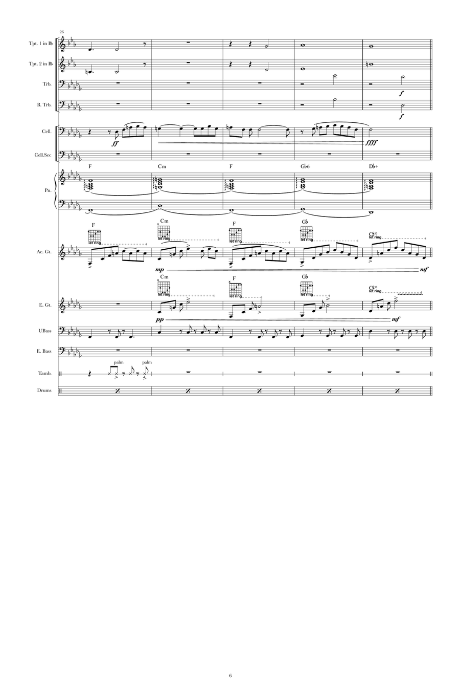 Bossa Bravado; Allegretto in Bb Minor; for 3 cellos & Jazz Ensemble Jazz Ensemble scores gallery preview page 6