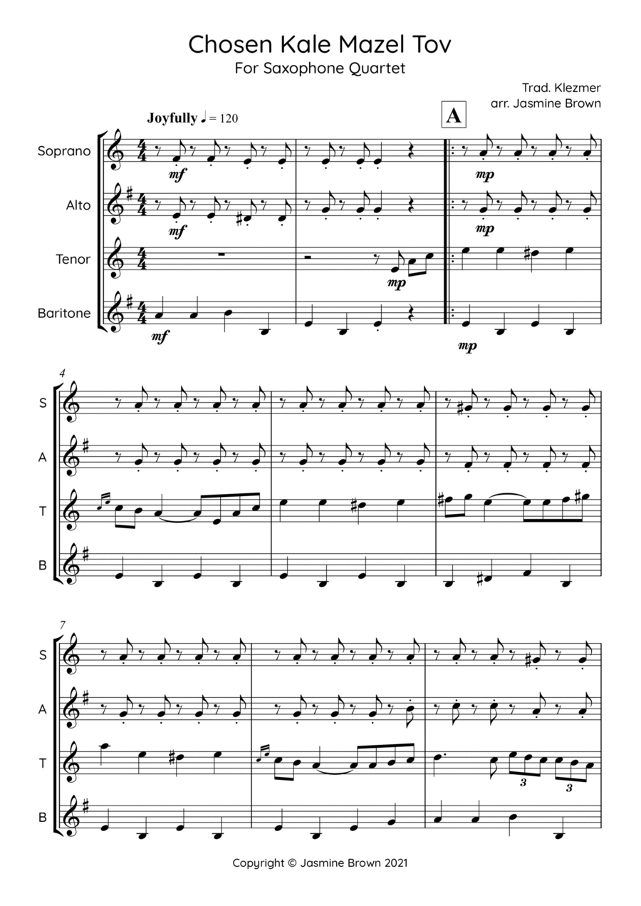 Chosen Kale Mazel Tov (Good Luck to the Bride and Groom) - Saxophone Quartet Saxophone Quartet scores gallery preview page 1