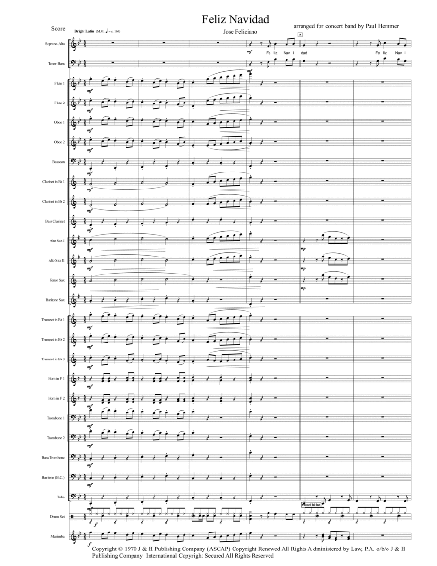 Feliz Navidad Concert Band scores gallery preview page 1