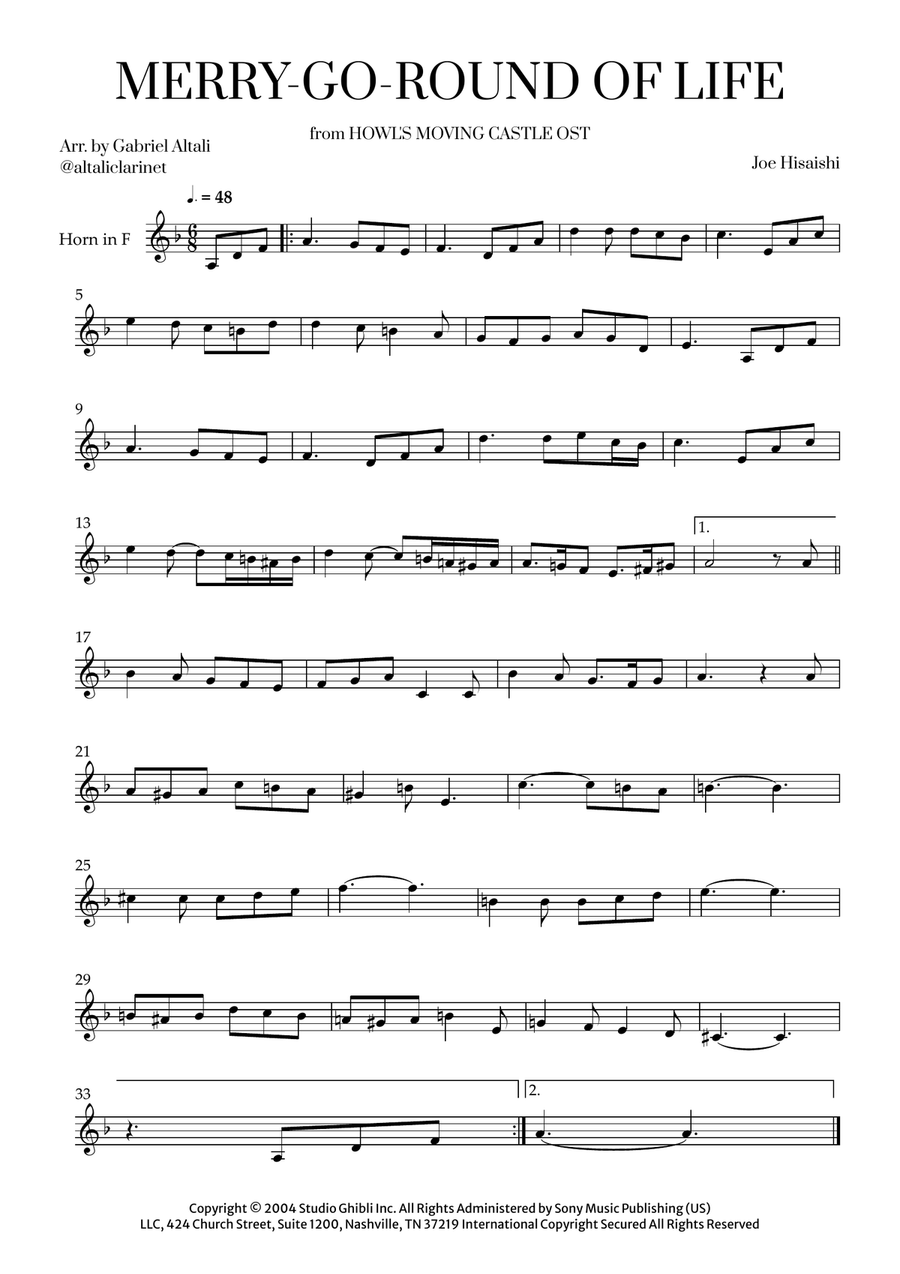 Merry-Go-Round Of Life Horn Solo scores gallery preview page 1