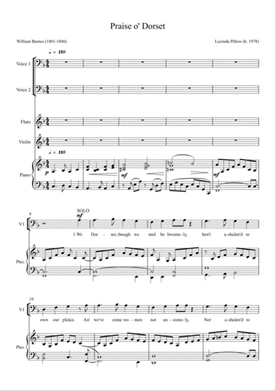 William Barnes Suite - 5. Praise o' Dorset 4-Part scores gallery preview page 1