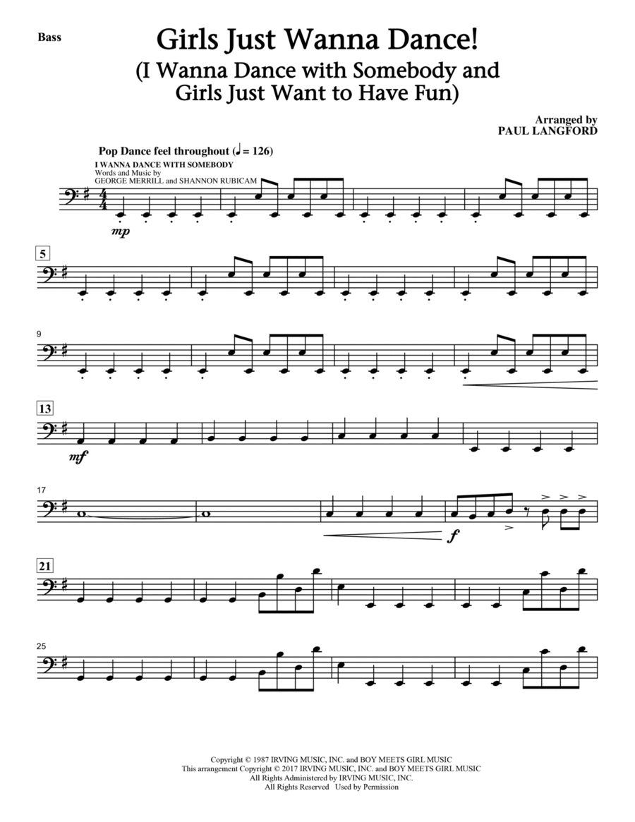 Girls Just Wanna Dance! (I Wanna Dance With Somebody And Girls Just Want To Have Fun) - Bass Choir scores gallery preview page 1
