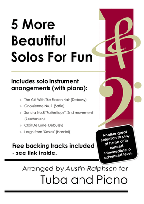 Book cover for 5 More Beautiful Tuba Solos for Fun - with FREE BACKING TRACKS & piano accompaniment