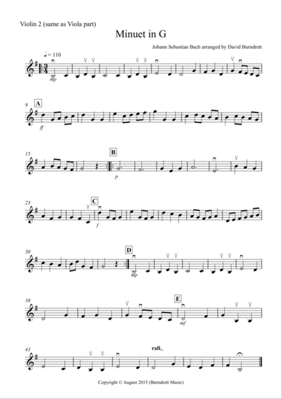 Minuet in G by Bach for Mixed Level String Orchestra String Orchestra scores gallery preview page 5
